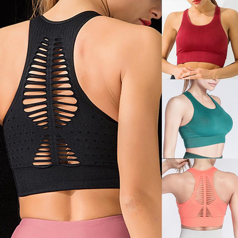 

Vertvie Women Sports Bra Sexy Mesh Brathable Sports Top Push Up Female Gym Fitness Underwear Female Seamless Running Yoga Bra, Red