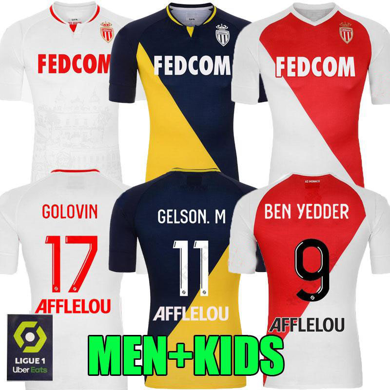 

2020 2021 Monaco Soccer Jerseys Volland Florentino GOLOVIN FABREGAS BEN YEDDER JOVETIC home away 20 21 football men and kids shirt 3XL, Home+patch