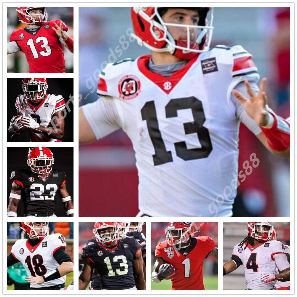 

Georgia Bulldogs 2020 2021 UGA 40TH 100TH Custom Any Name Number White Black Red Pickens Blankenship Fromm Milton Swift Daniels Jersey, Colour 8