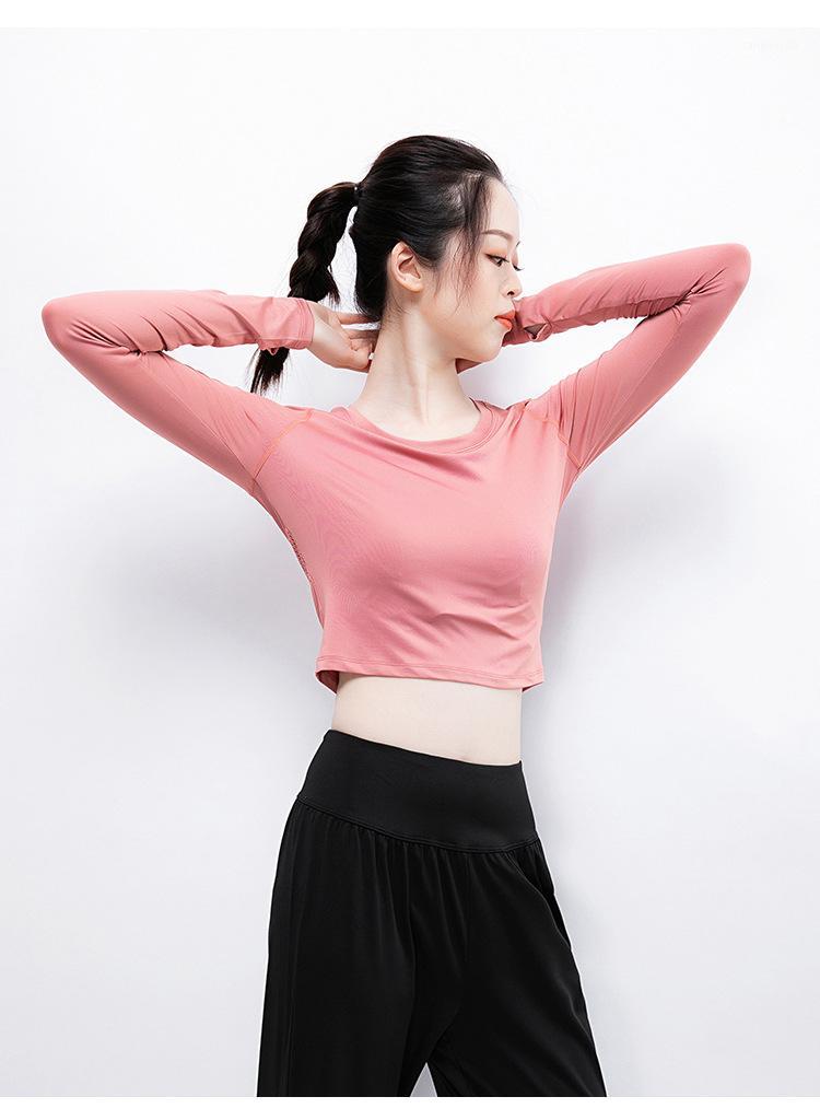 

New tight-fitting short sports T-shirt quick-drying breathable sexy long-sleeved yoga clothes tops female net red running fitness clothes1