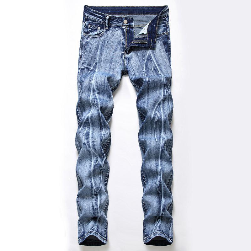 

Men's Vintage Stretch Denim Slim Straight Jeans Washed Pants Trousers Light Blue