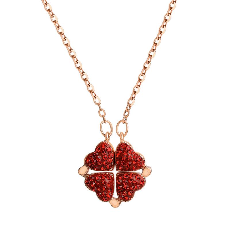 

changed a clover necklace chain split fold pendant rose gold collar bone love full drill red sautoir, Silver