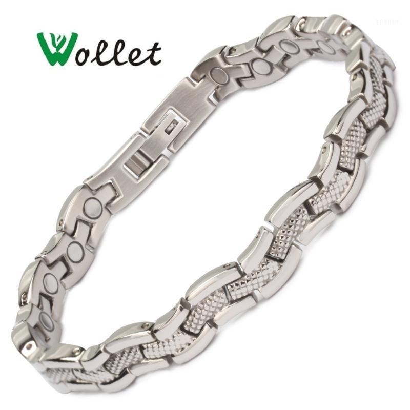 

Wollet Jewelry Health Care Bio Magnetic Stainless Steel Bracelet Bangle for Men Women Silver Color Wave Design All Magnets1