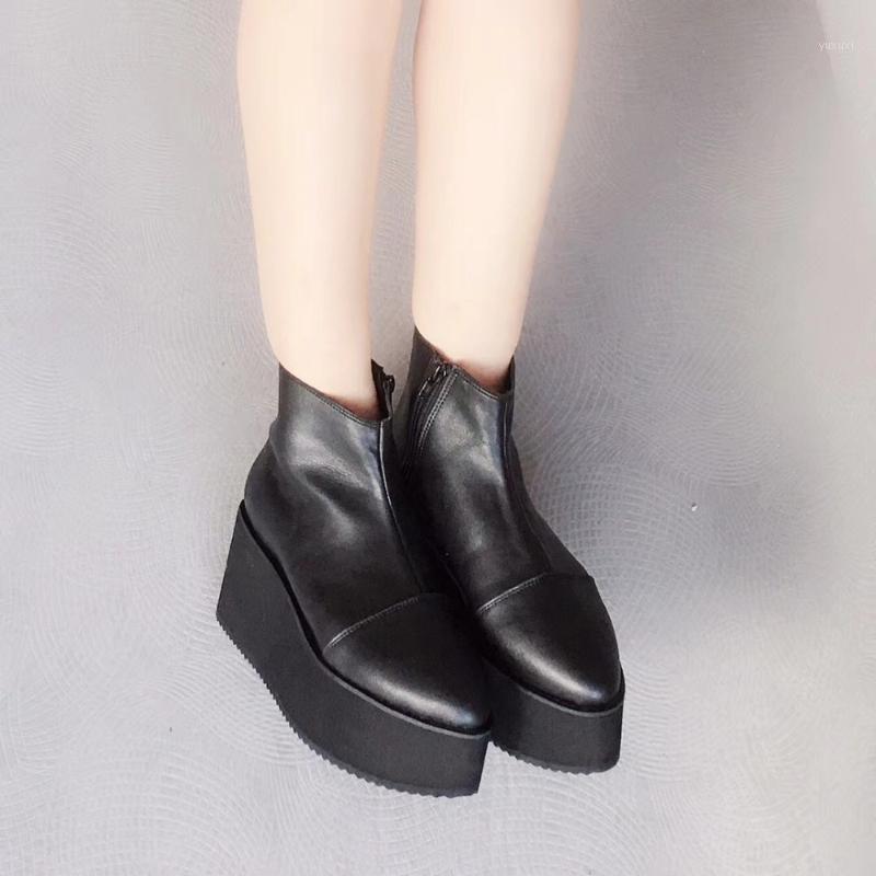 

Women's Black PU Leather High Platform Zip Lolita Ankle Boots Pointed Toe Lolita Short Boots1, Sky blue