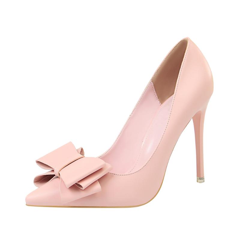 

Hot Sale Fashion Women Pumps Sexy Stiletto High Heels Ladies Solid Wedding Shoes Red Pink Sweet Women Shoes Bow Plus Size K0023