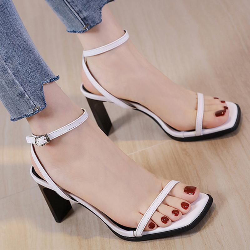 

European Open toe narrow band slingback women pumps buckle band gladiator sandal netcelebrity strange high heels shoes women2020, Black