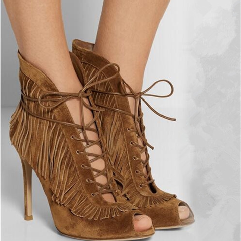 

2020 Shipment of Free Spring-blooming Fridges Thin High Heels Lace Up to Women's Boots Size 35-43 Odrl, Brown