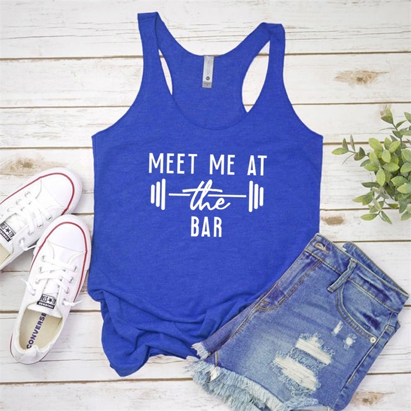 

Vest Meet Me At The Bar Tank Tops Women' Racerback Motivational Gym Lifting Tanks Fashion Graphic Funny Exercise Workout Shirt Y200422, Dark gray-white text