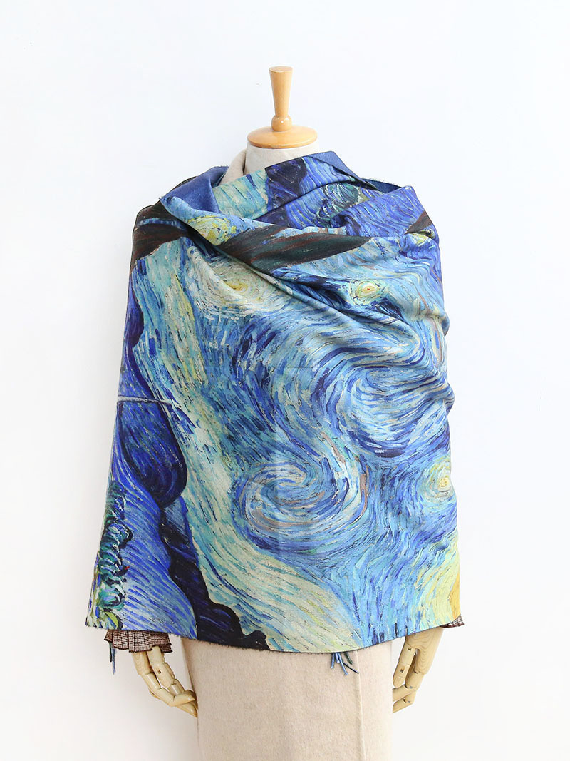 

2021 New Brand Women Winter Cashmere Digital Painted Shawl Van Gogh Oil Painting Pashmina Ladies Blanket Scarf Md1o