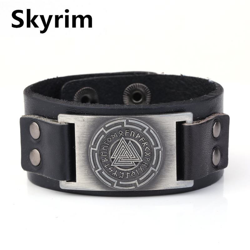 

Skyrim Viking Odin 24 Norse Runes Charm Bracelets Slavic Amulet Adjustable Vintage Punk Men Wristband Cuff Leather Bracelet Gift