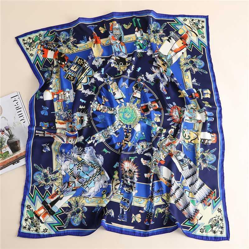 

Twill Silk Women Scarf Hijab Female Design Print Foulard Square Neck Scarves Cool Lady Durag Headband Kerchief Bandana1, Blue;gray