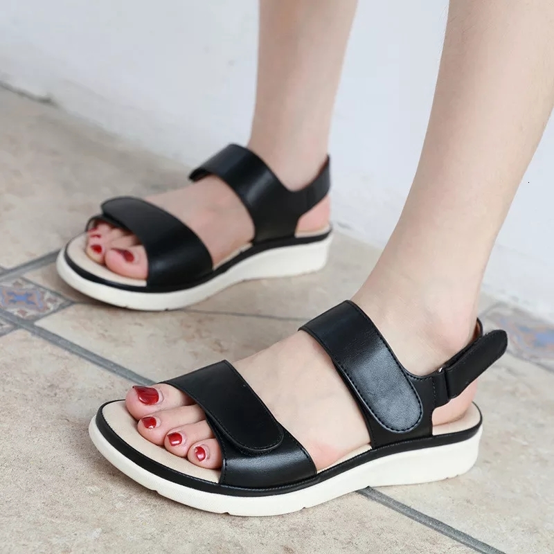 

2021 New Open Casual for Women Hook Loop Womens Flat Peep Toe Ladies Plus Size Summer Sandals K1f9, Red