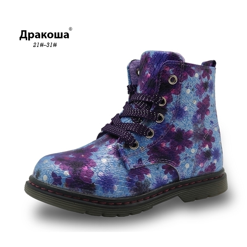 

Apakowa Spring Autumn Fashion 3D Flower Kids Girls Ankle Boots PU Leather Children Shoes for Toddler Girls Martin Boots EU 21-31 201222, Blue