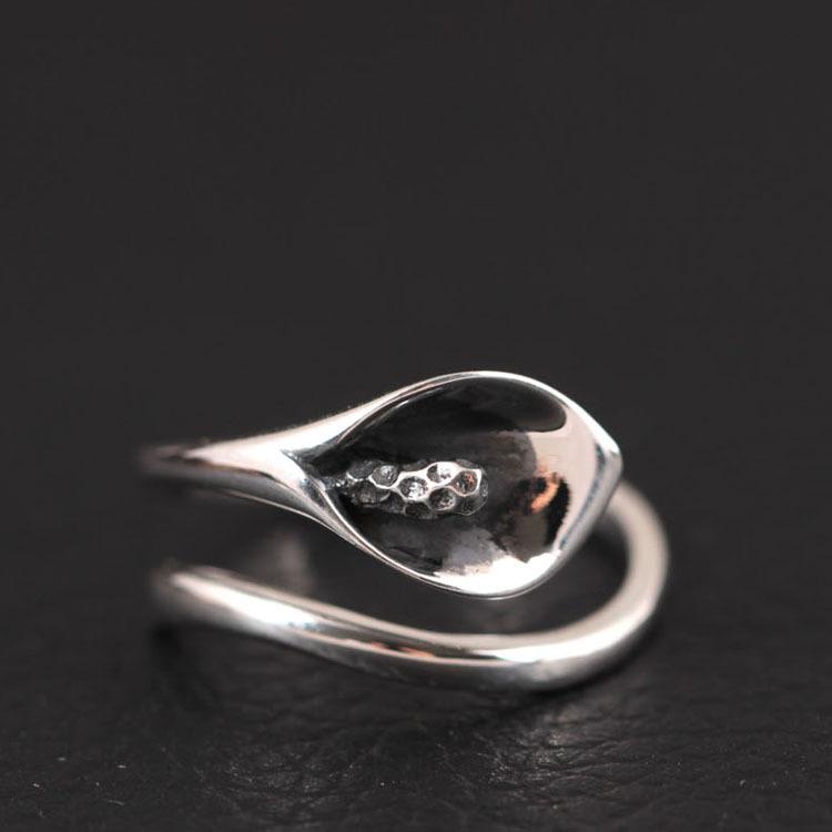 

925 Sterling-silver-jewelry Calla Lily Flowers Open Rings For Women High Quality Vintage Style Lady Accessories Bague Femme