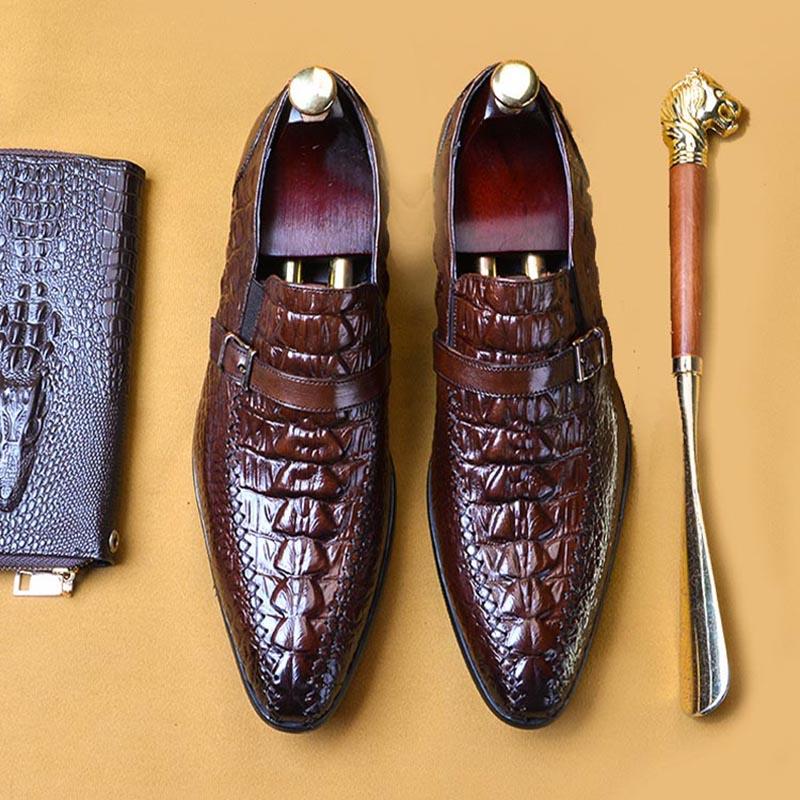 

Men Business Dress Shoes Retro Genuine Leather Oxford Shoes For Male British Elegant Metal Buckle Wedding Business A75, Black