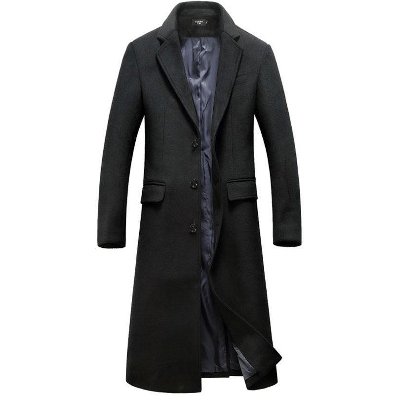 

Winter New Business Men's Trench Coat Woolen Long Coat Male Fashion Large Code Slim Black Outwear, Y139