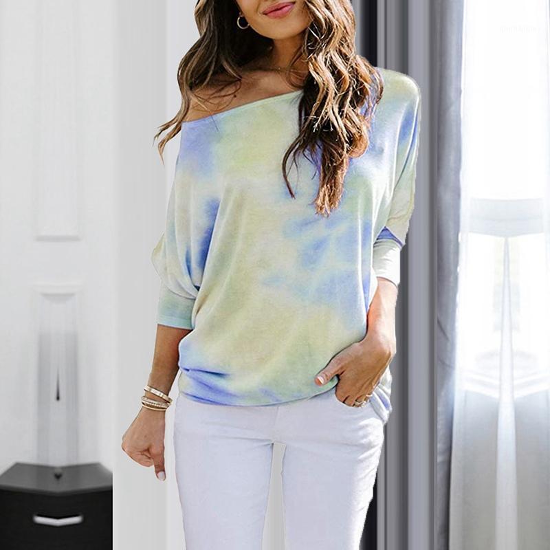 

2020 Tie Dye Print Women T Shirt Autumn Long Sleeve O Neck Athleisure Tee Shirt Gym Fitness Running Yoga Top Plus Sizes1, Color 1