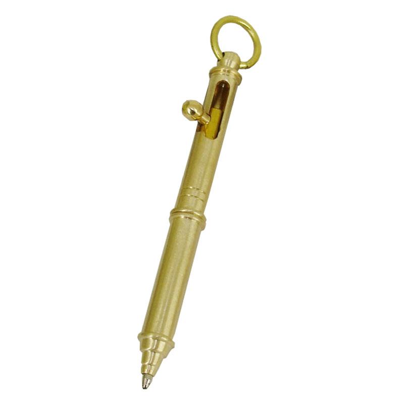 

Ballpoint Pens Cool Design Mini Pen Pure Brass Hand-made Gun Style Retractable Ball With Key Ring Cute Small, As pic