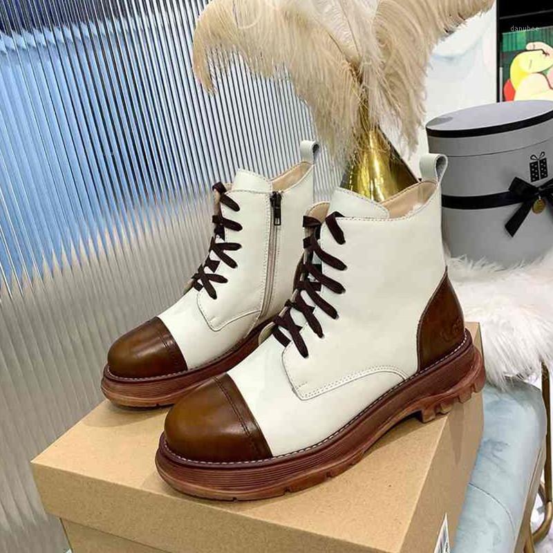 

Mixed Colors Ankle Boots Women Snow Boots Wool Shearling Inner Genuine Leather Lace Up Autumn Winter Combat1, As show