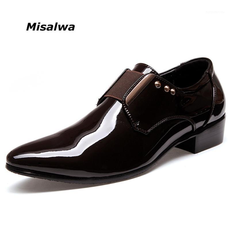 

Misalwa Men's Black Leisure Patent Leather Dress Shoes Brown Male Elastic Big Plus Size Derby Office business Meeting Shoes1, Brown formal shoes