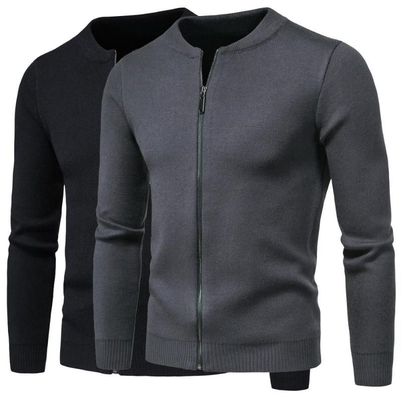 

Winter Thick Men's Knitted Sweater Jacket Long Sleeve Cardigan Wool Men's Lapel Workwear Cardigan with sweater, Black
