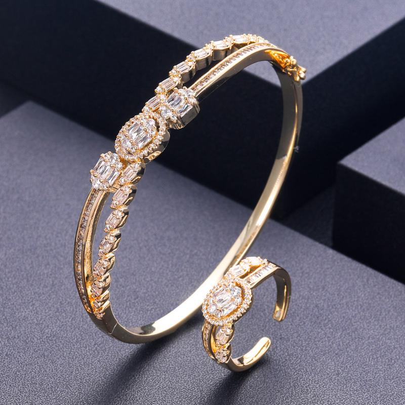 

Earrings & Necklace Janekelly Luxury 2PCS Dubai Bangle Ring Set Fashion Jewelry Sets For Women Wedding Engagement Brincos Para As Mulheres 2, Silver