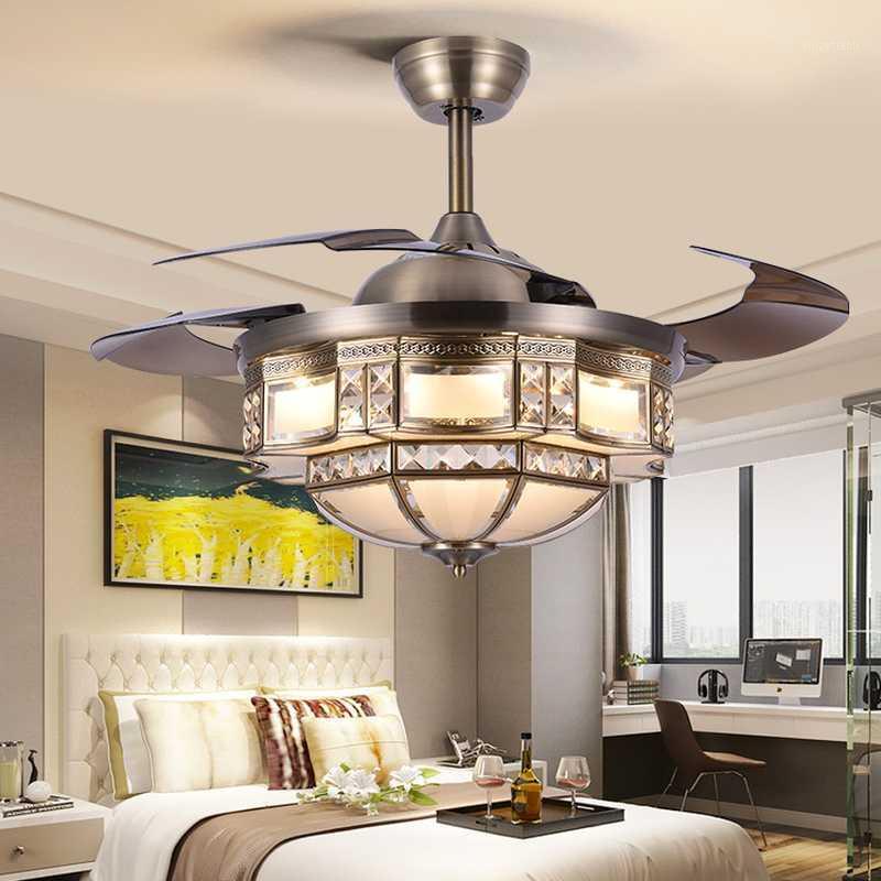 

LED Copper Invisible Fan Light Ceiling Fan with Light Restaurant Bedroom 52 Inch Living Room Retro Ceiling1