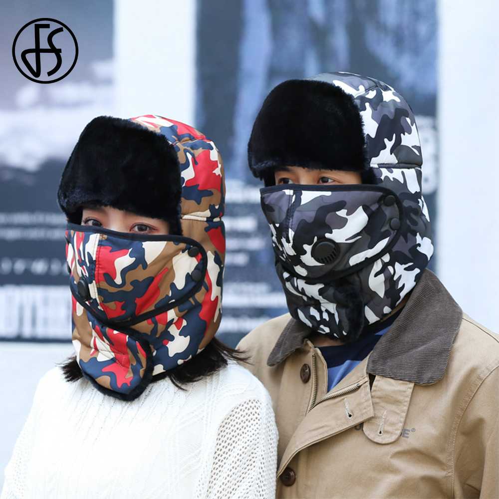 

FS Newest Windproof Warm Thicken Winter Bomber Hats For Women Men Trooper Trapper Camouflage Hat Outdoor Cycling Ski Earflap Cap, Camouflage 2