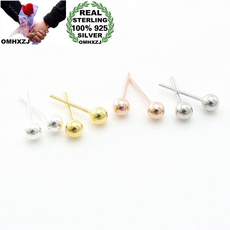 

OMHXZJ Jewelry Wholesale YF28 European Fashion Fine Woman Silver White Rose Gold 100% S925 Sterling Silver Ball Stud Earrings