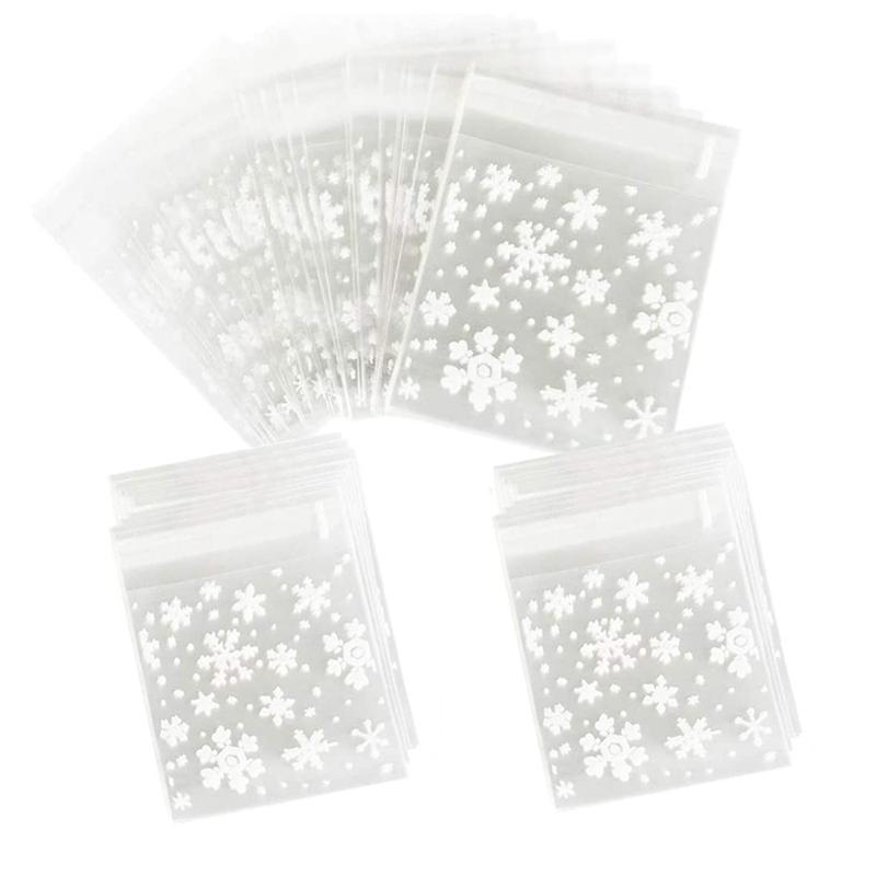 

300Pcs Christmas Snowflakes Cookie Bags Xmas Candy Bag Self Adhesive Resealable Pouch Gift Bags for Christmas Party