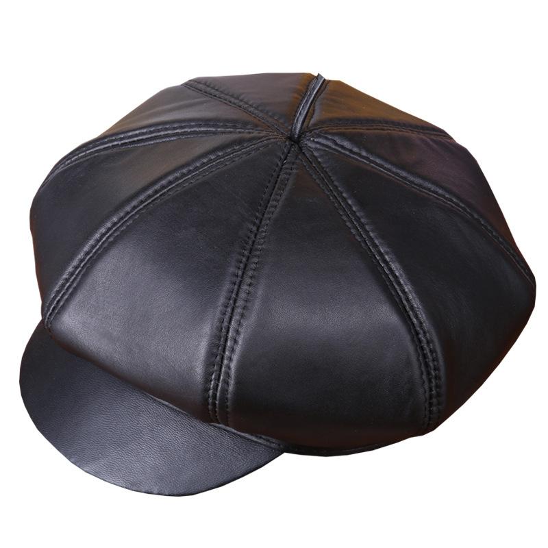 

Berets BIg Small Head Autumn Adult Unisex Genuine Leather Octagonal Cap Hat Casual Street Soft Sheepskin Women Men Winter Beret, Black