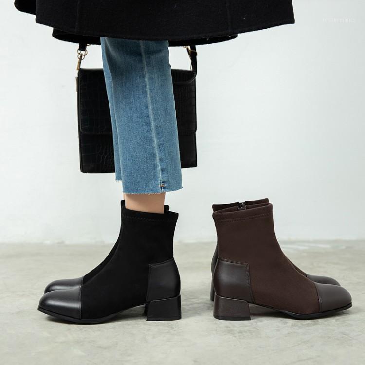 

Net red elastic short boots women's thick heel, showing thin fashion, autumn 2021 Mid Heel fashion single boots thin women's Boo1, Black