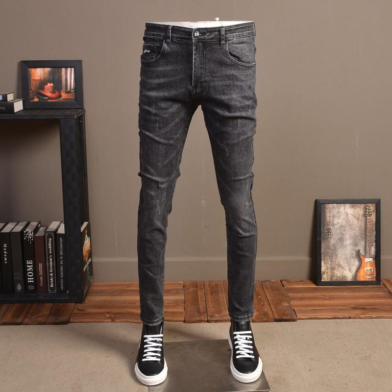 

Men 2020 New Jeans Regular Straight Gray Black Stretch Denim Korean Style