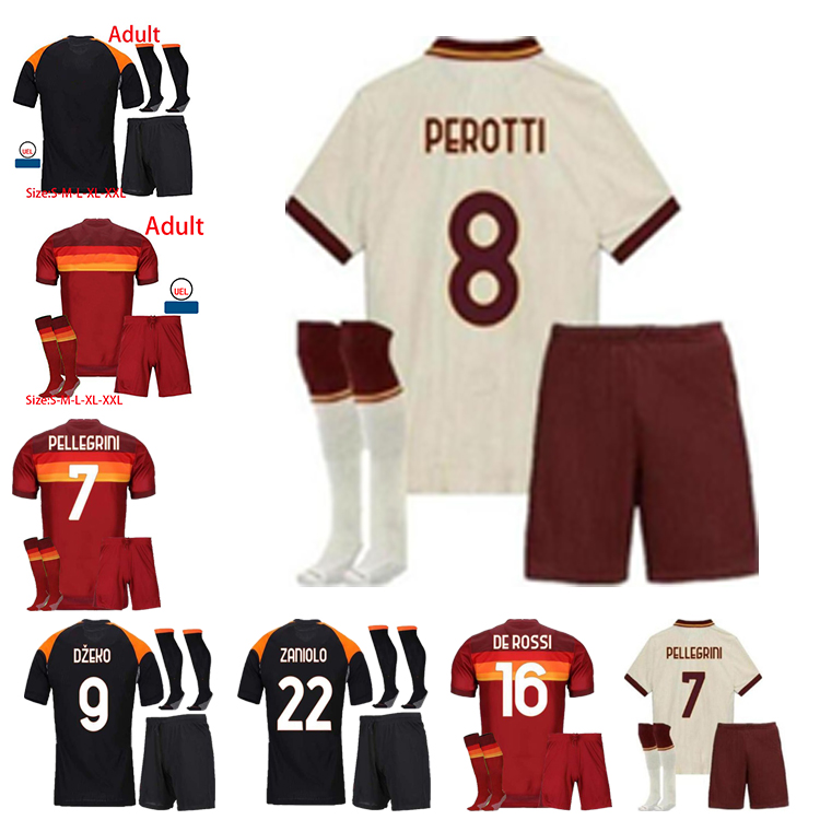 

2021 new Soccer Jersey ZANIOLO ROMA DZEKO PASTORE TOTTI KLUIVERT 20 21 Football Shirt Men Kids kit +Socks, Away kid patch 1