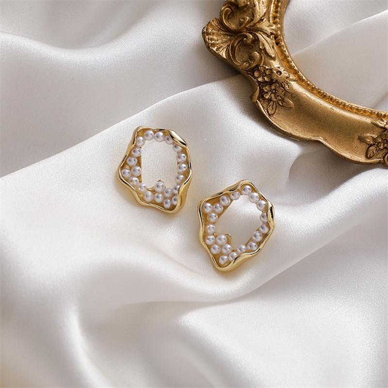 

Stud Irregular Wind Gold Pearl Earrings 2021 Tide Simple Fashion Small