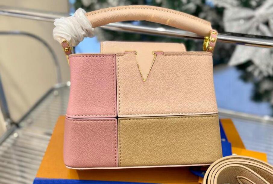 

Women luxury Capucines tote bag leather braided Wild Heart Lychee leather stripe Purse clutch crossbody shoulder handbag, Pink