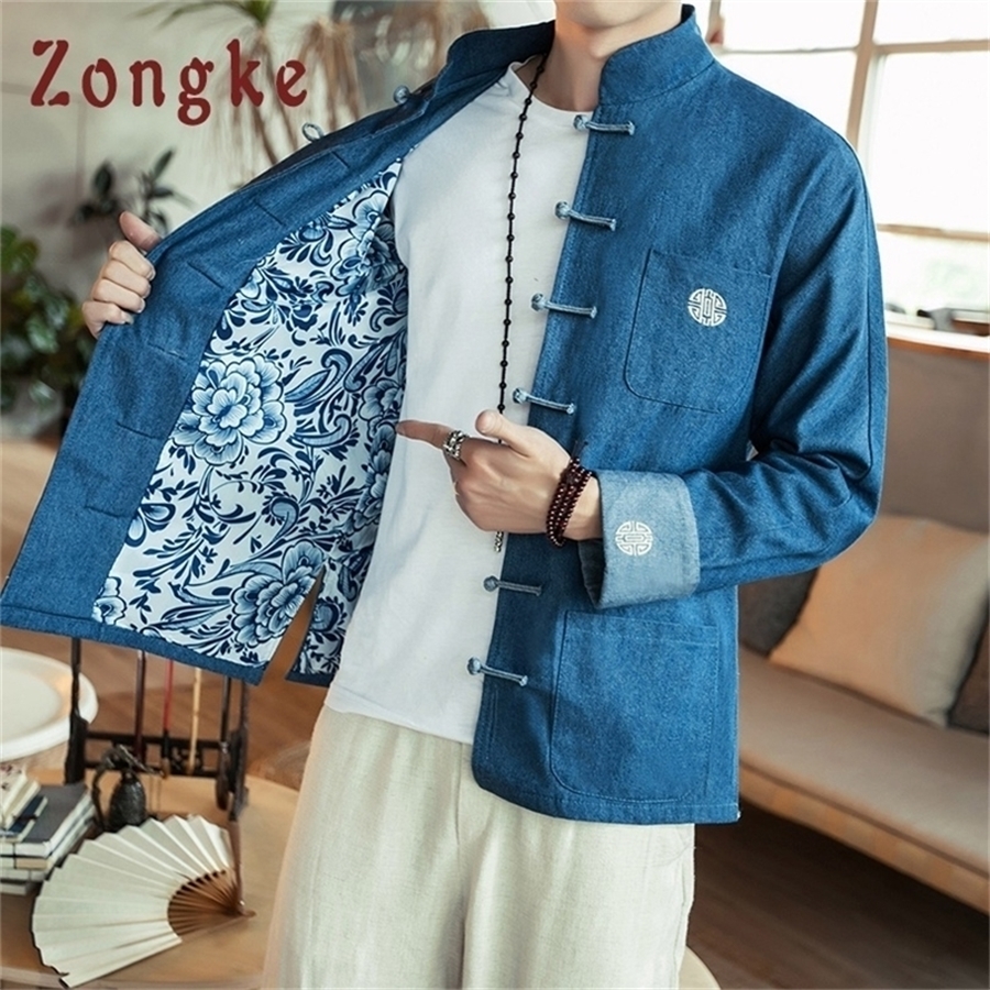 

Zongke Autumn Chinese Style Denim Jacket Men Clothes Jeans Jacket Men Clothing Men's Denim Jacket Black Outerwear -5XL 201120, Dragon