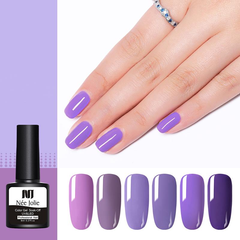 

NEE JOLIE 8ml Nail UV Gel Polish Soak Off UV Gel Varnish One-shot Color Nail Art Led Lamp Needed Purple Grape Series, D01