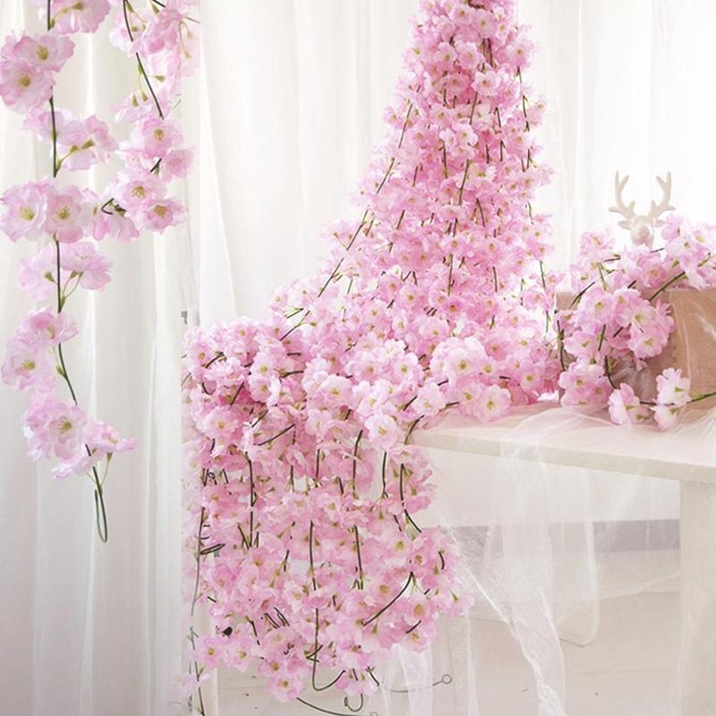 

1pc Silk Sakura Blossom Vine Lvy Wedding Arch Decoration Layout Home Party Rattan Wall Hanging Garland Wreath Slingers