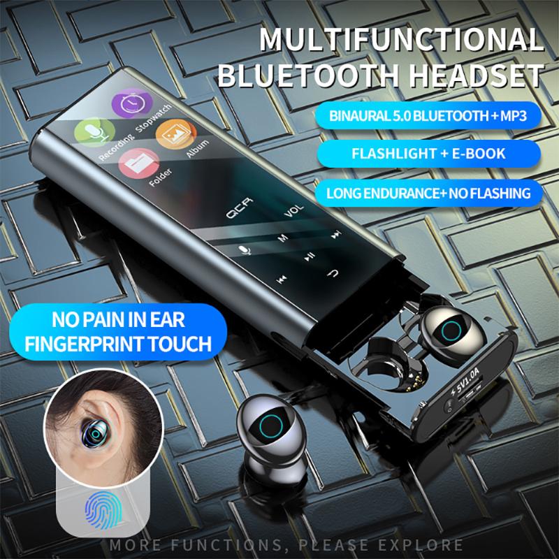 

Q1 MultiFunction Wireless Bluetooth MP3 Player Earphone Earbuds IPX7 Waterpoor 9D TWS Earphone 3500mAh-6000mAh Power Bank, Black