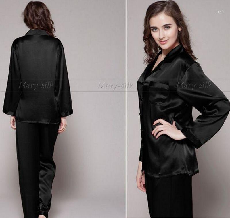 

Wholesale- Womens Silk Satin Pajamas Set Pajama Pyjamas Set PJS Sleepwear Loungewear S,M,L,XL,2XL,3XL Plus Size1, Black