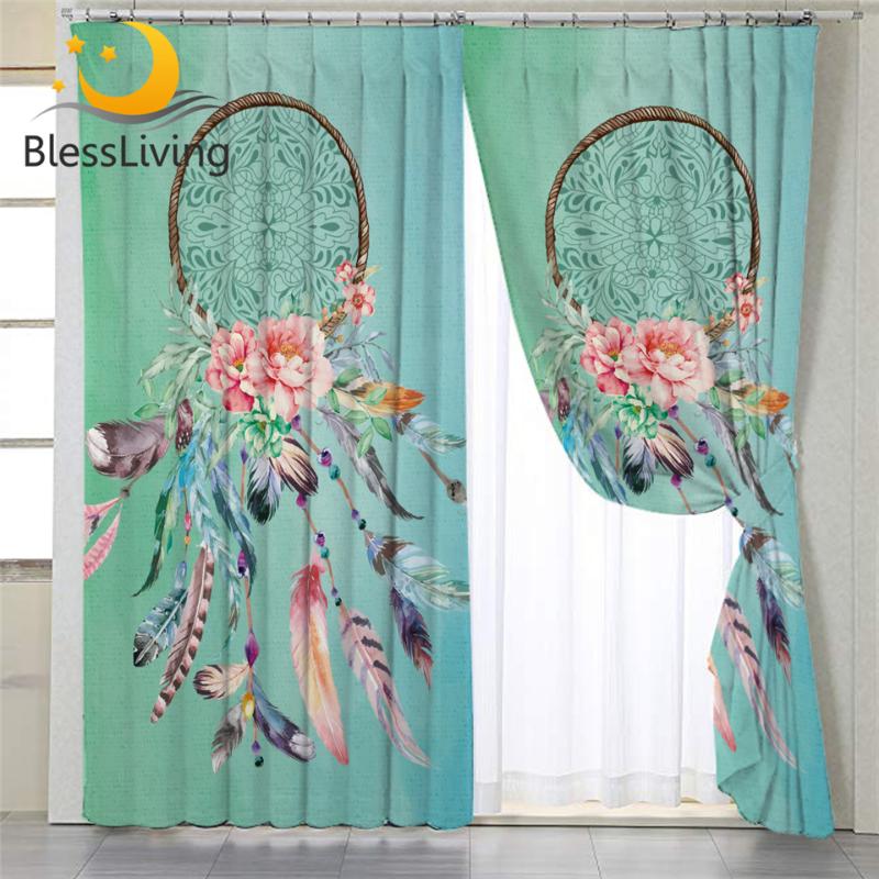 

BlessLiving Dreamcatcher Curtains for Bedroom Floral Window Curtains Boho Window Treatment Drapes for Living Room 107x244cm 1PC, 1 piece