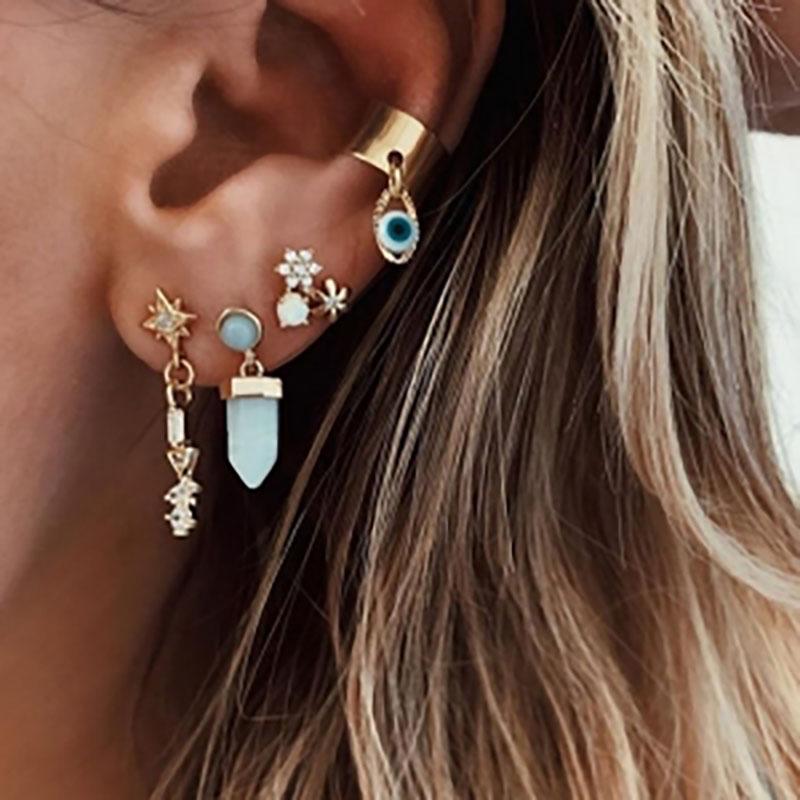 

Stud EN 4pcs/set Earrings Fashion Jewelry Eyes Imitation Gemstone Oorbellen Luxury Flower For Women