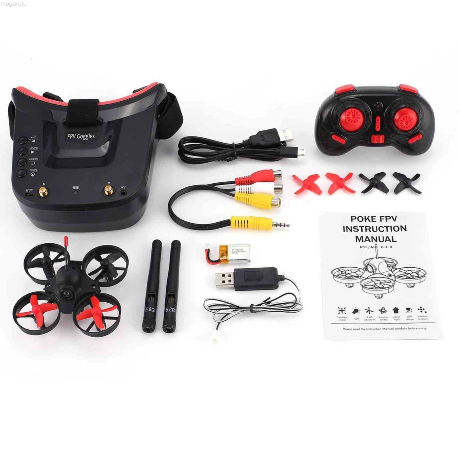 

Mini racing UAV, first person vision, four-wheel drive, 5.8G FPV camera, 40 channel, 3-inch headset, automatic search , monitor receiver, Black