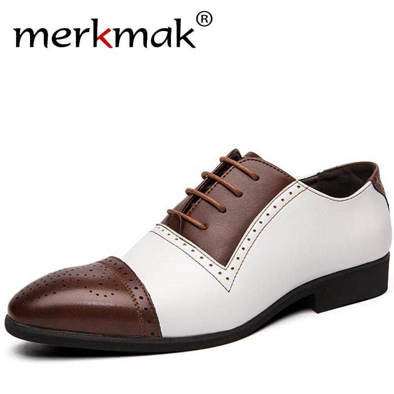 

Merkmak British Style Business Formal Leather Shoes Fashion Pointed Toe Party Wedding Shoes Breathable Brogue Footwear Big Size, T1