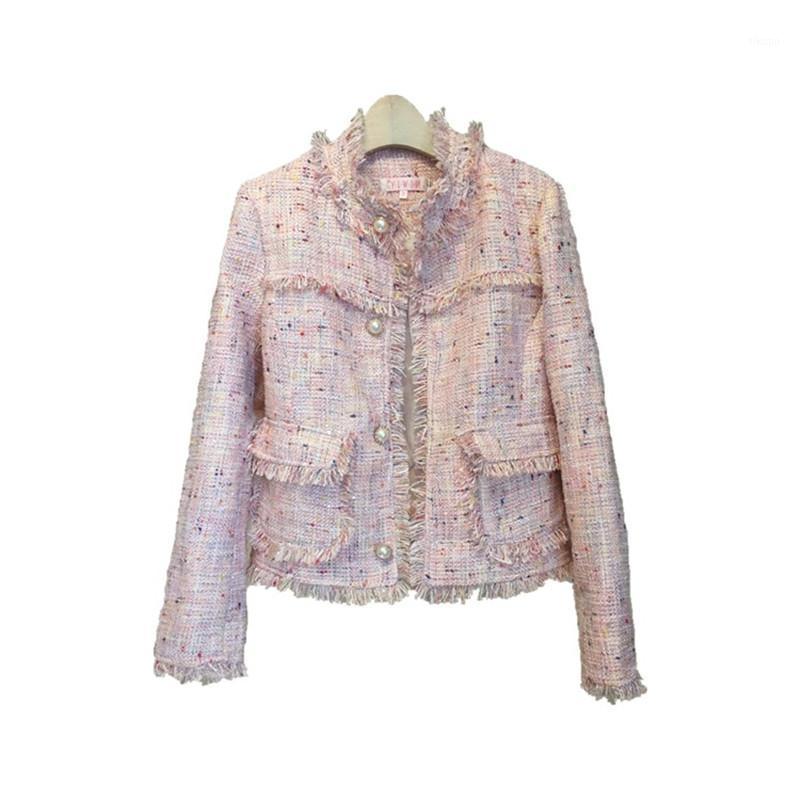 

2020 Runway Lady Autumn Fashion Pearls Tassels Woolen Jacket Coat Women Vintage Casaco Femme Warm Tweed Jacket Elegant Overcoat1, Pink