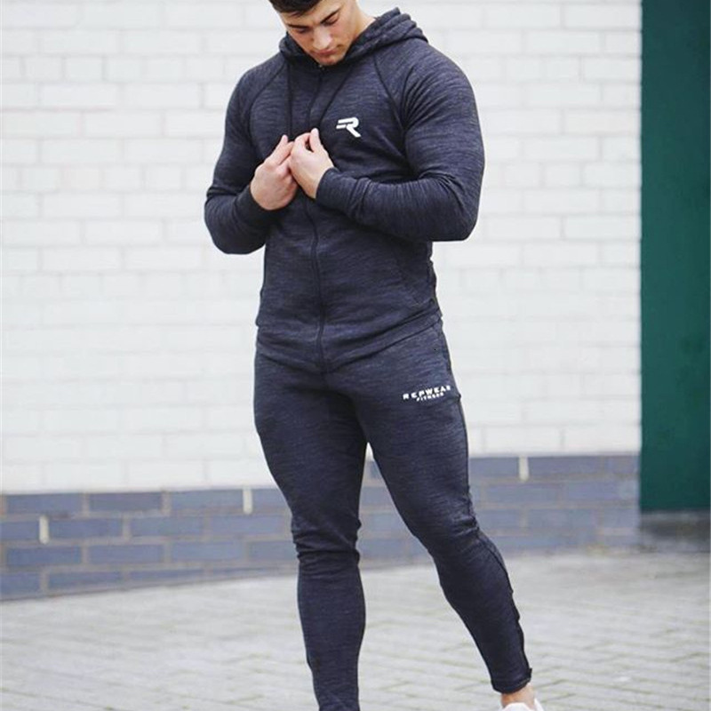 

2021 New Hoodies Running Clothing Gym Sport Wear Tracksuit Fitness Body Building Hoodies+pants Suit Jogger Men Set 2tx7, Navy blue