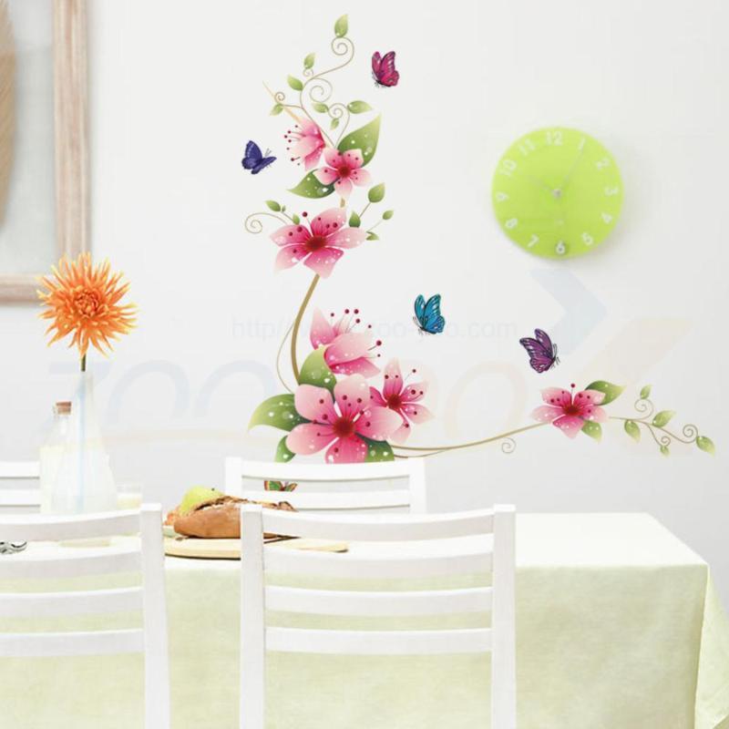 

Flower Butterfly Wall Stickers Home Decor DIY Beautiful Home Decoration Red Flowers Wall Decor Decal1