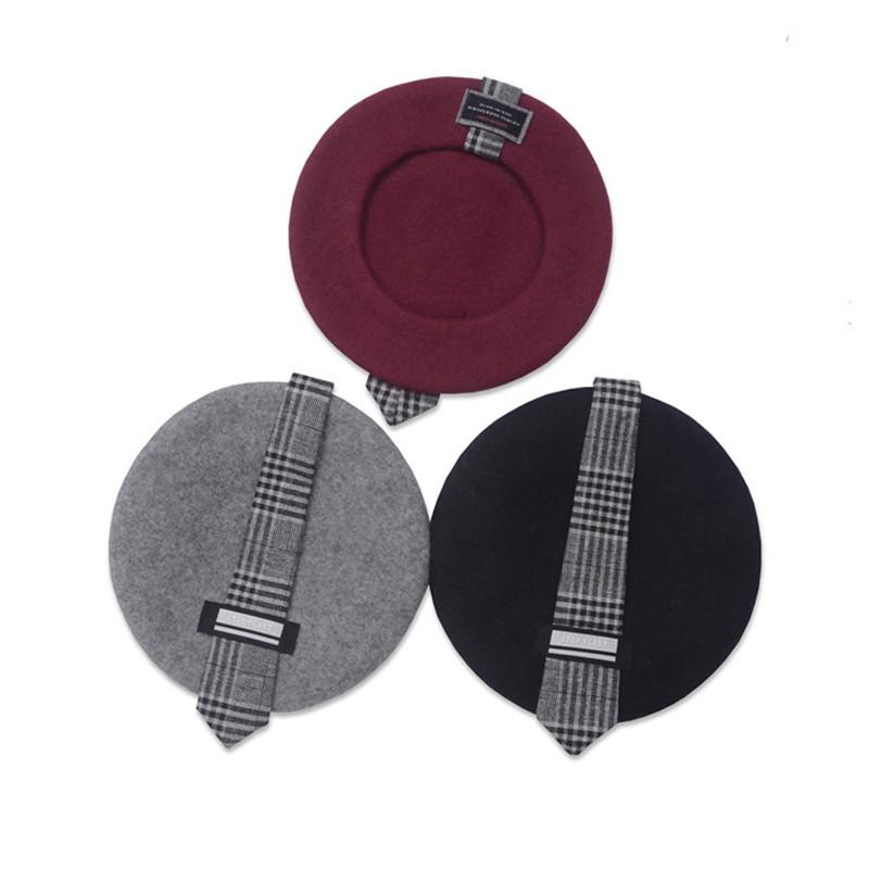 

Berets for Women Harajuku Beret Hat Darkness Girl Punk Rock Plaid Buckle Black Wine Red Woolen Painter French Vintage Winter Cap