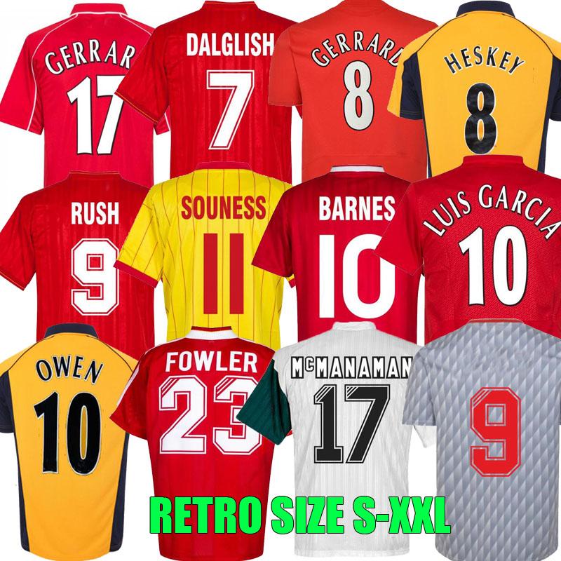 

04 05 Gerrard Barnes Retro Soccer Jersey DALGLISH HESKEY owen Dalglish 00 01 96 97 10 11 TORRES 08 09 82 89 91 85 86 93 95 FOWLER Keane home, Black;yellow